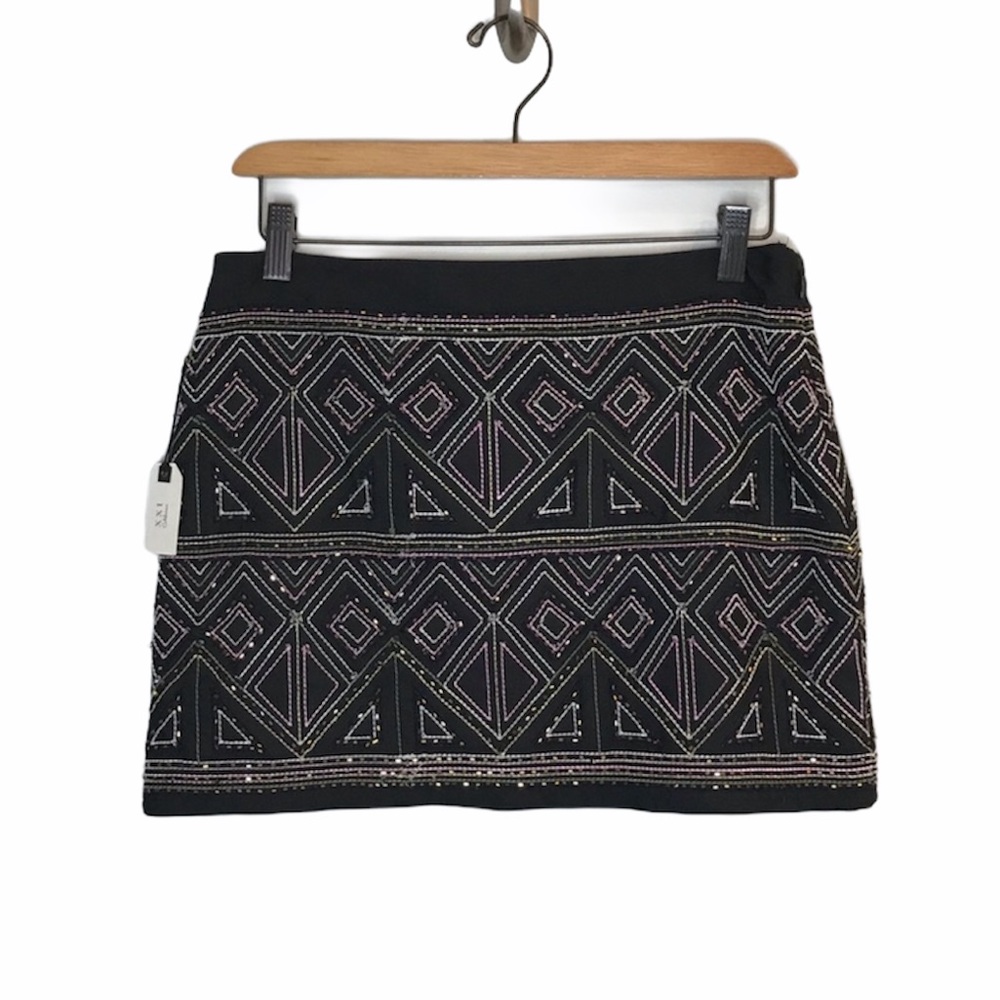 NEW! XXI Beaded Black Silky Mini Skirt Rainbow 27